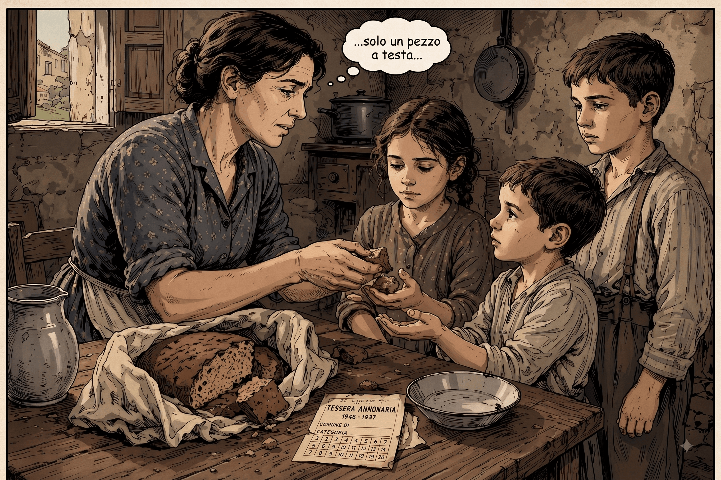 C'era il pane con le tessere. Andavi con la tessera, ti davano la farina o ti davano il pane, hai capito?
